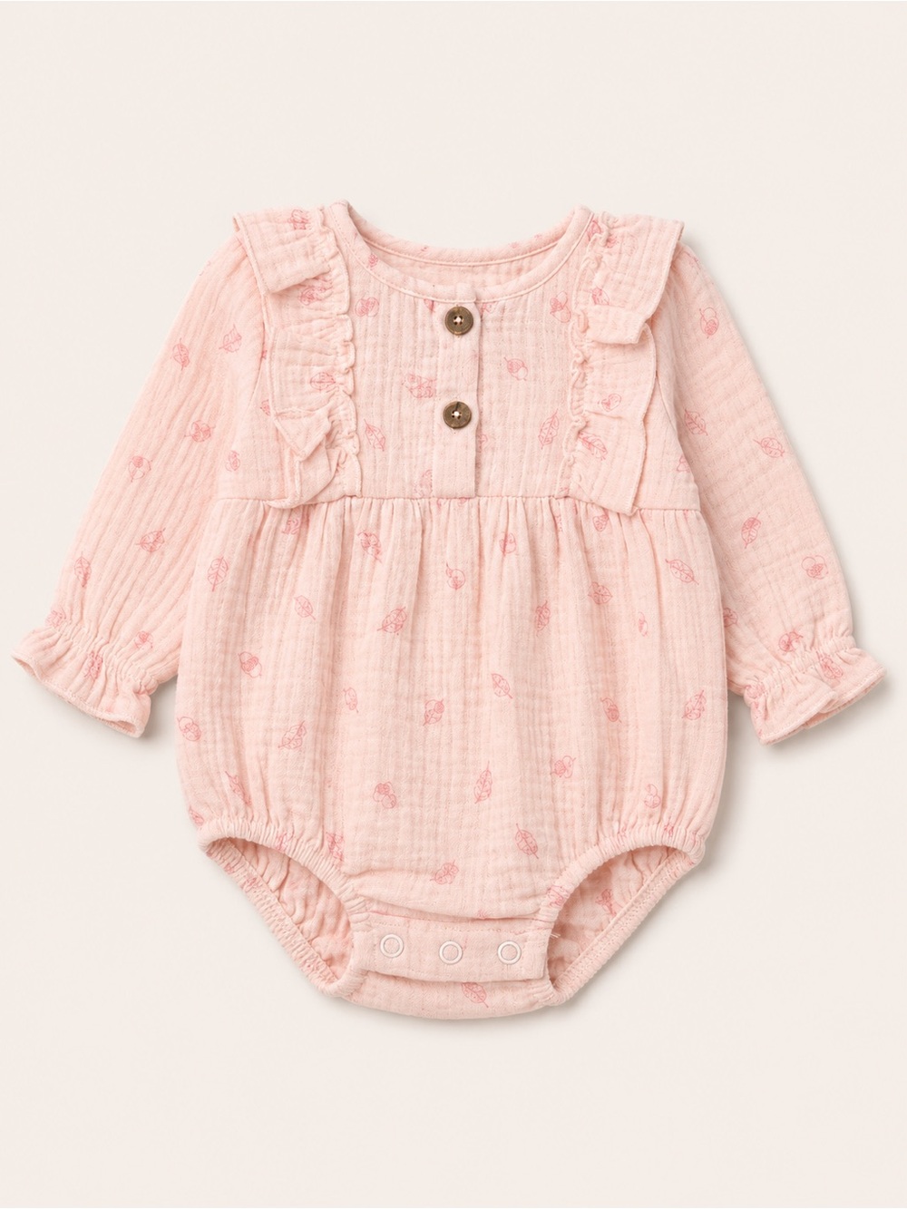 Soft Pink Ruffle-Trim Long-Sleeve Baby Bodysuit